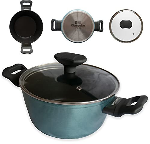 Quttin | Cacerola Antiadherente de inducción Venus con Tapa Vidrio y Asas. para Todo Tipo de cocinas. Aluminio Forjado Doble Capa. Resistente Duradera Calidad. Color Azul. Cacerola 20 cm