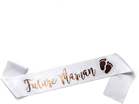 OLILLY Echarpe Blanche Future Maman Ecriture Rose Gold pour Baby Shower (Blanche et Rose Gold)