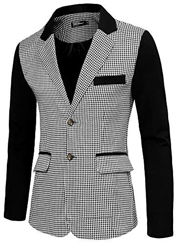 Lars Amadeus Blazer à carreaux pour homme avec motif pied-de-poule, noir/blanc, M