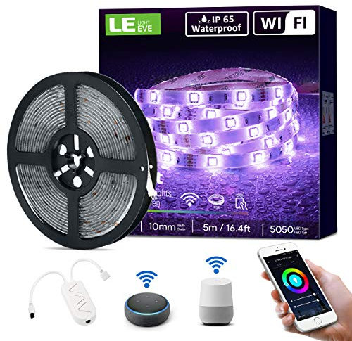 LE Luces LED Habitacion 5M 24W, Tiras LED WiFi Impermeable IP65, 16 Millones RGB Regulable, Control Remoto y APP, Compatible con Alexa/Google Home, Decoración para Habitación, Cocina (Solo 2,4 GHz)