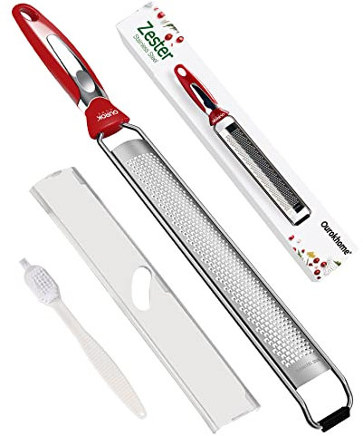 Ourokhome Käsereibe Zitronenschaber - langer Edelstahl-Zester für Parmesan, Käse, Schokolade, Zitrus, Ingwer, Kokosnuss, Zitrone, Obst, spülmaschinenfest (rot)