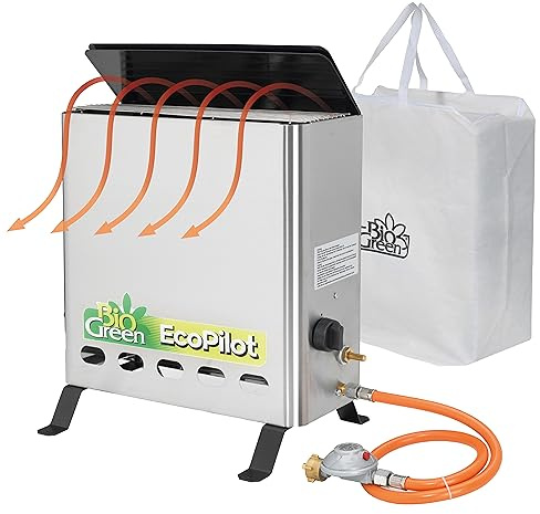 Bio Green EcoPilot Chauffage de serre à gaz, puissance de chauffage de 4200 W, avec fonction antigel, thermostat intégré et fusible de manque d'oxygène