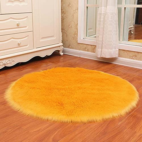 Rund Faux Lammfell Schaffell Teppich Super weich Modern Fellteppich Deko Fell Teppiche für Kinderzimmer Wohnzimmer Stuhl Couch rutschfest (Gold,80x80cm)