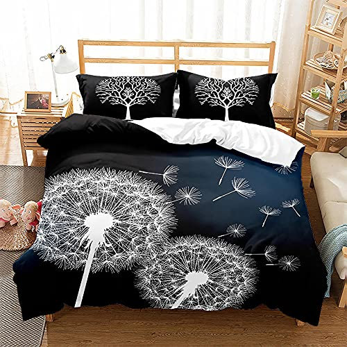 LUYAPOND Bettwäsche 140x200 Weiße Pusteblume Bettwäsche Set, Mikrofaser Bettbezüge, 1 Bettbezug mit Reißverschluss + 1 Kissenbezug 80x80 cm