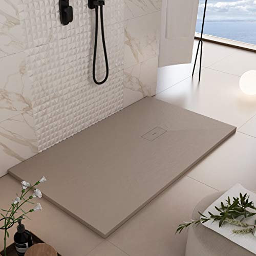Luminosa ArredoBagno Piatto Doccia Marmoresina 100x150 - Effetto Pietra Antiscivolo con GELCOAT - Modello Dubai Colore Tortora - Griglia e piletta Incluse