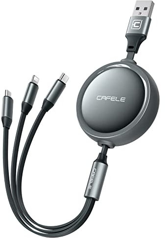 CAFELE 3 in 1 Retractable Charging Cable [20-120CM],5V/3A Safe Fast Retractable Multi USB Cable,Universal Charging Cable Multiple With Type C/MicroUSB/Phone for 14 13 Galaxy Huawel X1a0mi (Grayish)