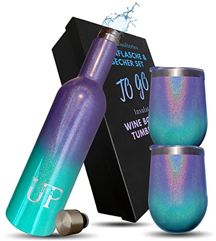 UP GREAT Edelstahl Thermosflasche mit Becher - 3erSet I Geschenkset Geburtstag Hochzeitstag I Wein Geschenk Set I Thermobecher I Geschenk für Mama Frauen Männer Kollegin