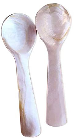 HRASY 2 cucharas para caviar hechas a mano, nácar, mango redondo, 8,9 cm, color café