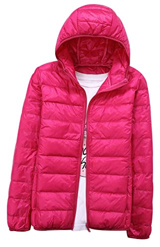 Piumino Leggero Donna con Cappuccio Invernale Puffer Jacket Piumini Leggeri Donna Giacca Cappotto Giubbino Giacche Piumino Giubbotto Oversize Primaverile Donna Taglie Forti Down Jacket Donna Rosa XL