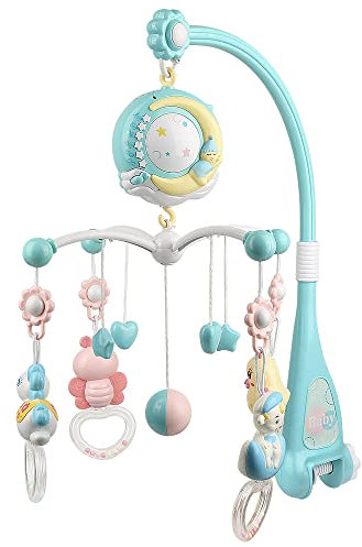 Baby Crib Mobile Babybett mit Musik und Lichtern,Timing-Funktion,Projektion,Rassel zum Mitnehmen und Spieluhr,für Babys Jungen Mädchen Kleinkinder