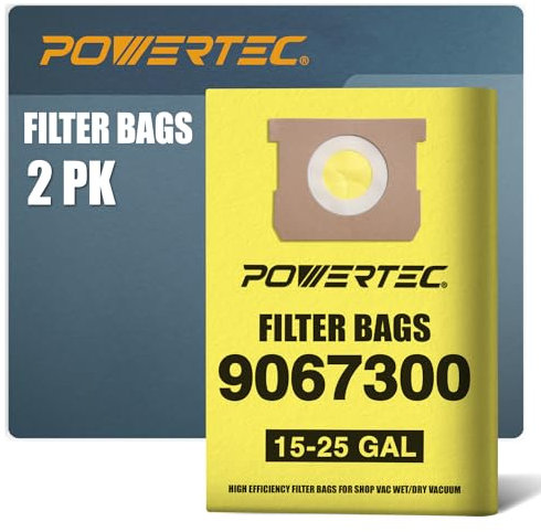 POWERTEC Lot de 2 sacs filtrants 75025V pour aspirateur Shop Vac 9067300 15-25 gallons