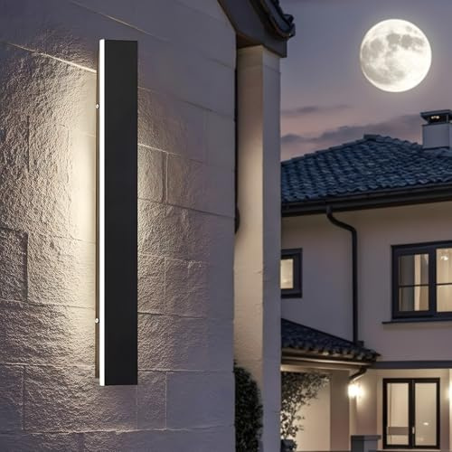 ZTWLEED Applique Esterno LED 16W 80CM Nero IP65,Luce Bianco Naturale 4000K | Lampada Da Parete Impermeabile,Luce Decorativa Lunga Per Villa,Giardino,Balcone,Terrazzo,Ingresso,110-240V