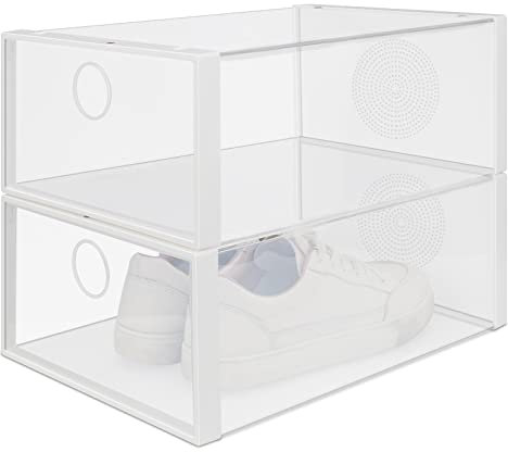 Windfromort Cajas de Zapatos 2 Pieza Transparentes Cajas de Almacenamiento de Zapatos 33.5x23x13 cm Apilables Contenedor Zapatos para Tacones Altos Zapatillas de Deporte