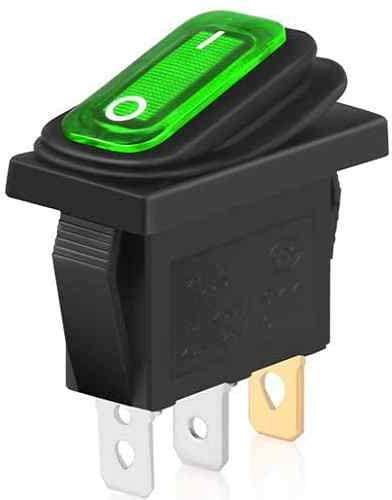 AUTOZOCO Interruptor basculante impermeable, Interruptor 3 vias, Interruptor basculante 3 pin, Interruptor ON-OFF SPST, Interruptor impermeable, 15A 250VAC | 20A 125VAC, Luz Verde