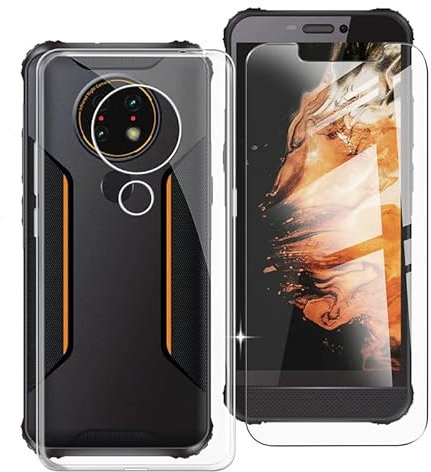 WXPPJ Hülle für AGM H3 (5.7), Transparent Silikon Handyhülle Stoßfeste Kratzfeste Schutzhülle Cover Weiche TPU Bumper Case + 9H Härte Glas Schutzfolie für AGM H3 - Clear