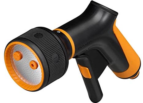 Fiskars Sprühpistole, 3 Funktionen, Stufenlos regelbarer Durchfluss, Mit Frontregler und Ein/Aus-Verriegelung, SoftGrip, Universalgröße, Schwarz/Orange, 1065483