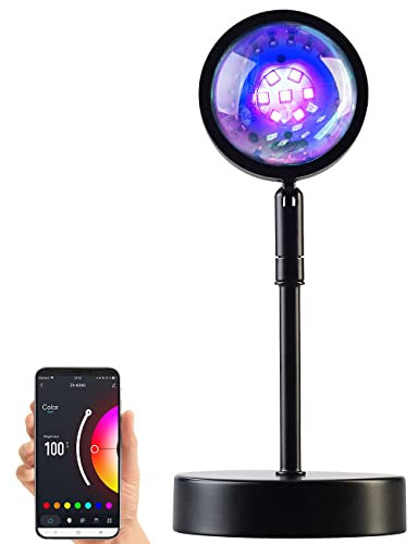 Luminea Home Control Sonnenuntergangsleuchte: Smart RGB-Sonnenuntergangs-LED-Projektionslicht, 15 W, 180°, WLAN, App (Sunset Lamp, Sonnenuntergang-Projektor, Sonnenaufgang)