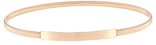JasGood Damen Skinny Metallgürtel Modische Elastische Taillengürtel Gold Silber Bund Gürtel Hüftgurt, Gold, 74cm