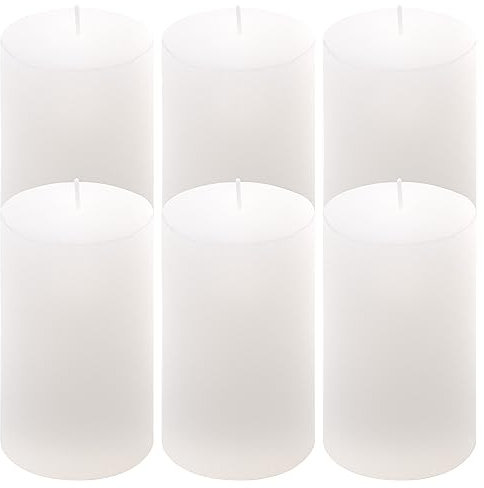 Rustik-Kerze Höhe 11,5 cm Ø 6,8 cm lange Brenndauer Rund-Kerze Säulenkerzen Kerzen-Deko Tafelkerzen Weihnachts-Kerzen Hochzeits-Deko (weiß, 6)