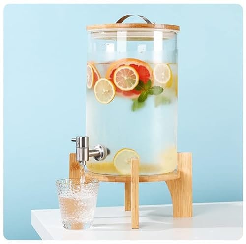 DKULMN Distributeur de Boissons en Verre, 5L/7L/10L Distributeur de Boissons en Verre avec Support, Distributeur de Boissons en Verre pour Limonade, thé, Eau Froide Distribution Facile,10L