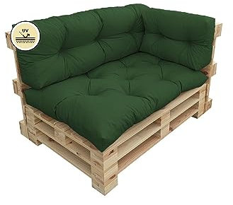 chilly pilley Palettenauflage UV-beständig Palettenkissen Schaumflocken Palettenpolster Palettenmöbel Palettensofa Rückenlehne Sitzkissen Seitenkissen Set viele Größen und Farben 3er Set Dunkelgrün