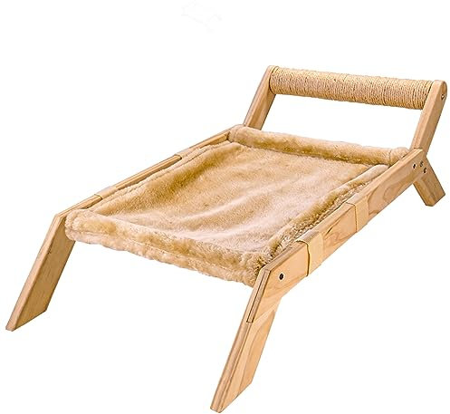 HAIBEIR Katzen-Hängematten-Bett, Katzen-Strandkorb für draußen, Haustiermöbel, stabiles Holz-Katzenbett mit Rolle zum Kratzen, Ausruhen oder Spielen