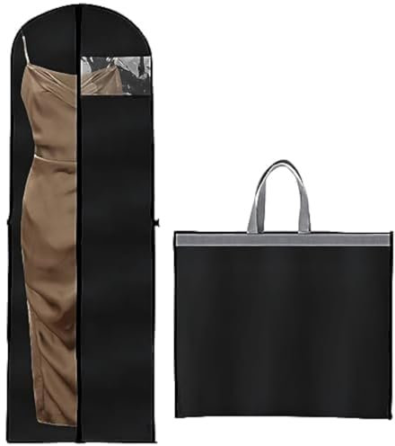 MINISOISO Borsa Porta Abiti, 180x60CM Porta Abito da Sposa Bianco,Custodia Porta Abiti，Polvere pieghevole -Copertina di protezione da matrimonio resistente, Nero