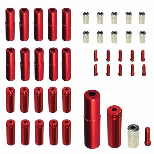 Lotatheta 10 PCs 5mm Red Alloy Road Mountain Bicycle Bike Brake Cable Tips Caps End Crimp +10 x Silver Cable Tips Caps +10 x 4mm Shift Derailleur Cable Tips End +10 x Cable End Crimps Total 40 pcs