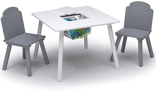 Delta Children Finn Table and Chair Set with Storage, White/Grey