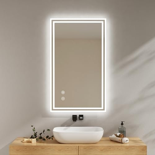 EMKE Badspiegel mit Beleuchtung 100x60cm Badezimmerspiegel mit antibeschlag, kaltweiß dimmbar, Touch, Speicherfunktion, 3 Stunde automatische Abschaltung IP44 energiesparend