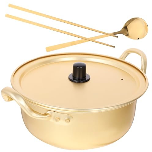 HOLIDYOYO 1 Set Koreanischer Ramen-Topf Mit Löffel Essstäbchen Aluminium-Ramyun-Töpfe Schnell Erhitzender Instant-Nudeltopf Mit Griffen Für Die Küche Zu Hause Kochgeschirr Zubehör