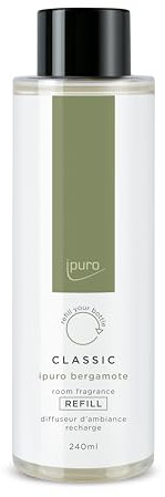 ipuro Classic Raumduft Nachfüllflasche BERGAMOTE 240ml | Raumerfrischer, Asiatische Frische mit grüner Limette & Zitronengras | Nachfüller für Diffuser mit Stäbchen | Lufterfrischer Refill