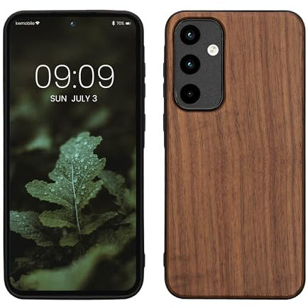 kwmobile Hülle kompatibel mit Samsung Galaxy A35 Hülle - Holz Case - stoßfestes Handy Cover - TPU Handyhülle in Dunkelbraun