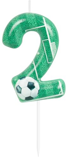 Yiran Football Number 2 Candle, Green Happy Birthday Number 2 Cake Toppers, Cake Toppers for Boys Kids Football Theme Birthday Party Supplies