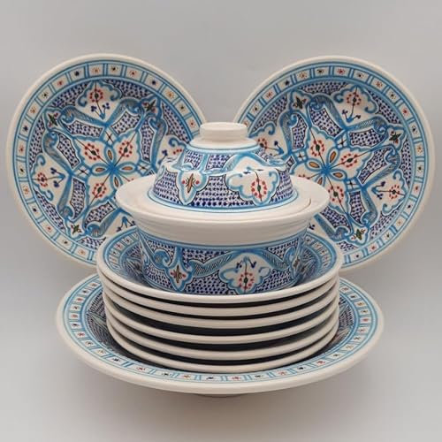 Service à couscous Marocain turquoise assiettes creuses - 8 pers