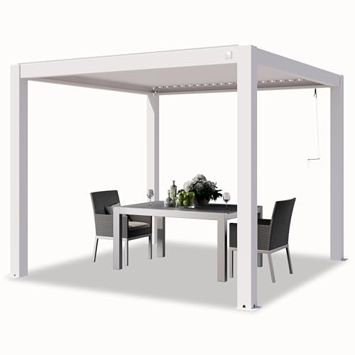 PRIMEYARD Pergola 3x3 m montanti in alluminio bianco con tetto a doghe in alluminio gazebo da giardino
