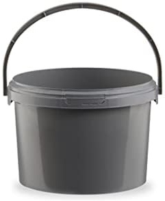 Pack of 5 x 3 Litre Grey Round Recycled Plastic Bucket with Black Lid & Plastic Handle