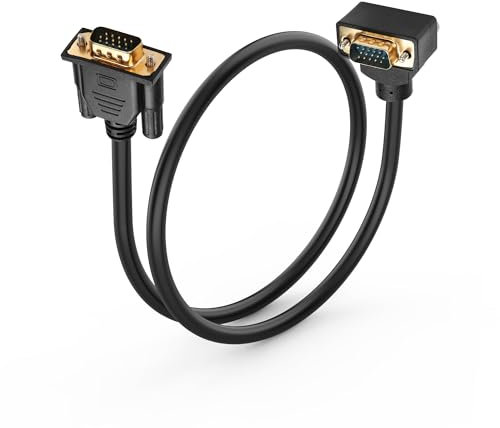 PNGKNYOCN 90 grados VGA Cable, 0.5M 1080P Full HD ángulo recto curva hacia arriba VGA macho a recto macho monitor de cable adaptador de vídeo para el monitor del ordenador proyector y más (0.5M)