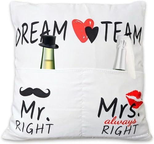 Bada Bing Kissenbezug mit 3 Taschen Dreamteam - originelle Kissen Hülle mit Spruch zum selbst Befüllen als Geschenk - personalisiertes Hochzeitsgeschenk Hochzeit Geldgeschenk - Deko Kissenhülle