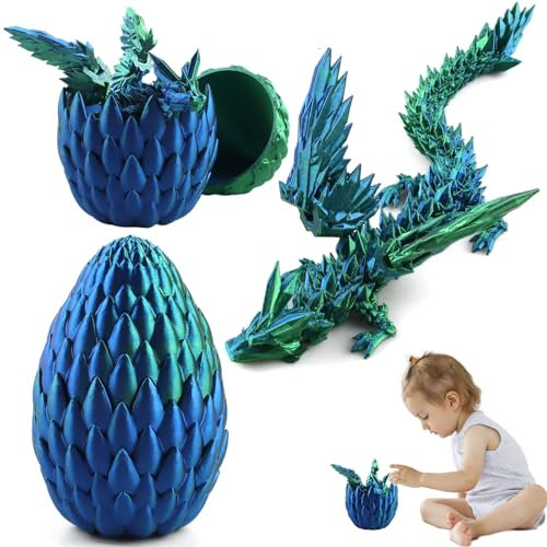 3D Gedrucktes Drachenei mit Drache,Geheimnisvolles Drachenei Spielzeug,Kristall Drache Im Ei Drachen Figuren, Realistische Geheimnisvolle Drachen Spielzeug,Ewegliche Gelenke Drache mit Ei (blau)
