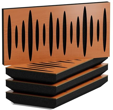 4er-Pack – Schmaler schallabsorbierender Akustik-Diffusionspanel | 25x50cm | Diffusion – Reflexion – Schalldämmung | Modell – Dicke – Farbe: [PULSAR-H - 53mm | Kirschbaum]