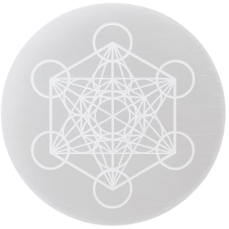 ANAYA AGATE Selenite Crystal Charging Plate - 3 Healing Stones Metatron Cube Coaster for Home Office Table Decor - Round Disc - Crystals and Healing Stones
