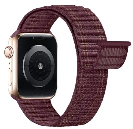 Lobnhot Nylon Sport Loop Compatibile con Apple Watch Cinturino 40mm 41mm 38mm 46mm 45mm 44mm 42mm Uomo Donna, Cinturino Sportivo Regolabile per iWatch Series 10 8 7 6 5 4 3 2 1 SE, Vino rosso