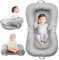 3-in-1 Babyliege Babyschale Bauchzeitmatte, Säuglingsliege für Neugeborene 0-24 Monate, Doppelseitiger Stoff mit Samt und 3D-Sitzsack Velours, Faltbarer und tragbarer Babystuhl für Zuhause (Grau)