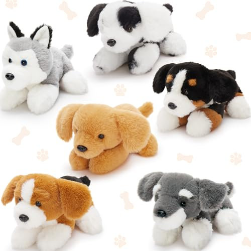 MorisMos 6 stücke süß Hund Kuscheltier plüschtier Set, 27cm lang klein Hündchen Stofftier, deko plüsch welpen dogteddy Geburtstag Geschenk für Kinder Baby
