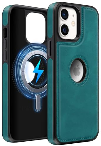 MOBESV Cover in Pelle con Vista del Logo per iPhone 12 / iPhone 12 PRO 6,1 Pollici, Custodia Magnetica Compatibile con MagSafe, Cover Sottile Classica ed Elegante, Azzurro Chiaro