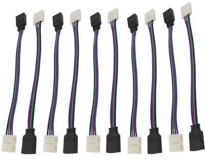 EKFBQBGW 2/5/10Pcs 10mm 4 Pin RGB LED Strip Light Connectors Extension Cable Wire No Soldering 15cm for 5050 SMD LED Strip (One Size)