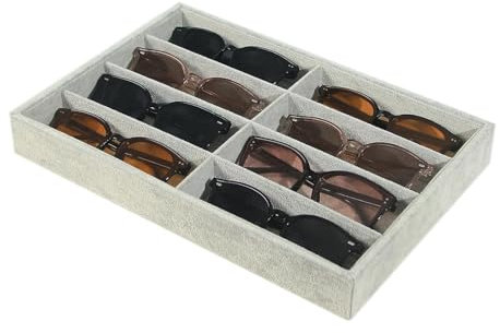 Justsoso Jewelry Sunglasses Organizer Tray, Grey Velvet Eyeglasses Display Tray Box, Glasses Organize Storage Holder for Home Desk or Selling Show Display