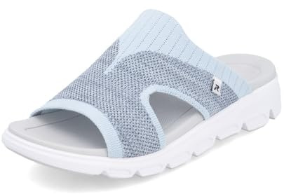 Rieker Damen Pantoletten V8451, Frauen Slipper,Mules,Gartenschuhe,Sommerschuhe,sommerclogs,Schlupfschuhe,schluepfschuhe,blau (14),43 EU / 9 UK
