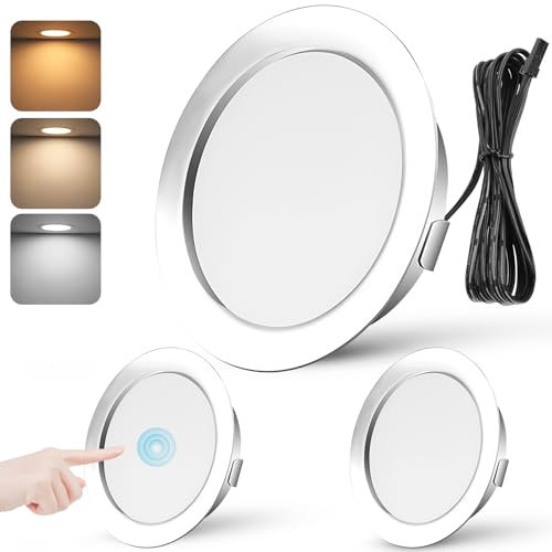 URing 3er Set LED Einbaustrahler 12V Dimmbar 55-58mm 3W Ultra Flach LED Spots 12V 3000K 4000K 6000K Deckenspots Einbauleuchten Küche Möbel Einbaustrahler Einbauspots Spot 12v mit 2M Kabel, Chrom